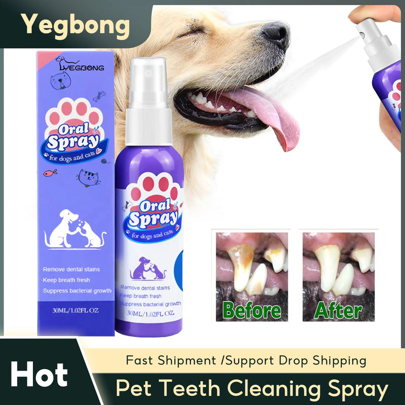 Spray de limpeza. Removedor de manchas de cálculo nos dentes de cães e gatos.