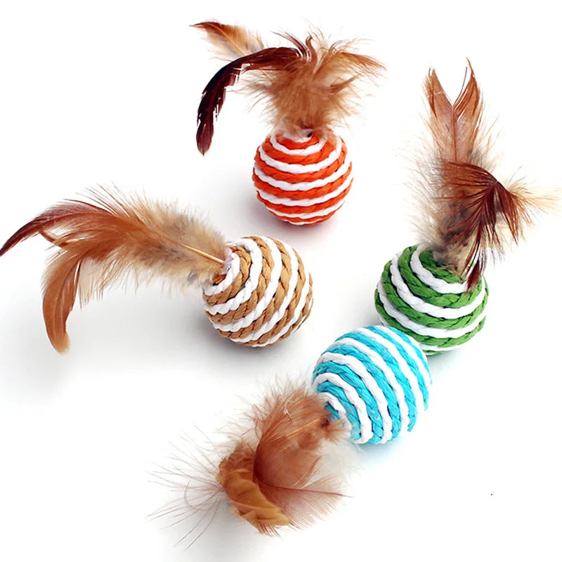 4 peças colorido sisal bola interativa para gatos.