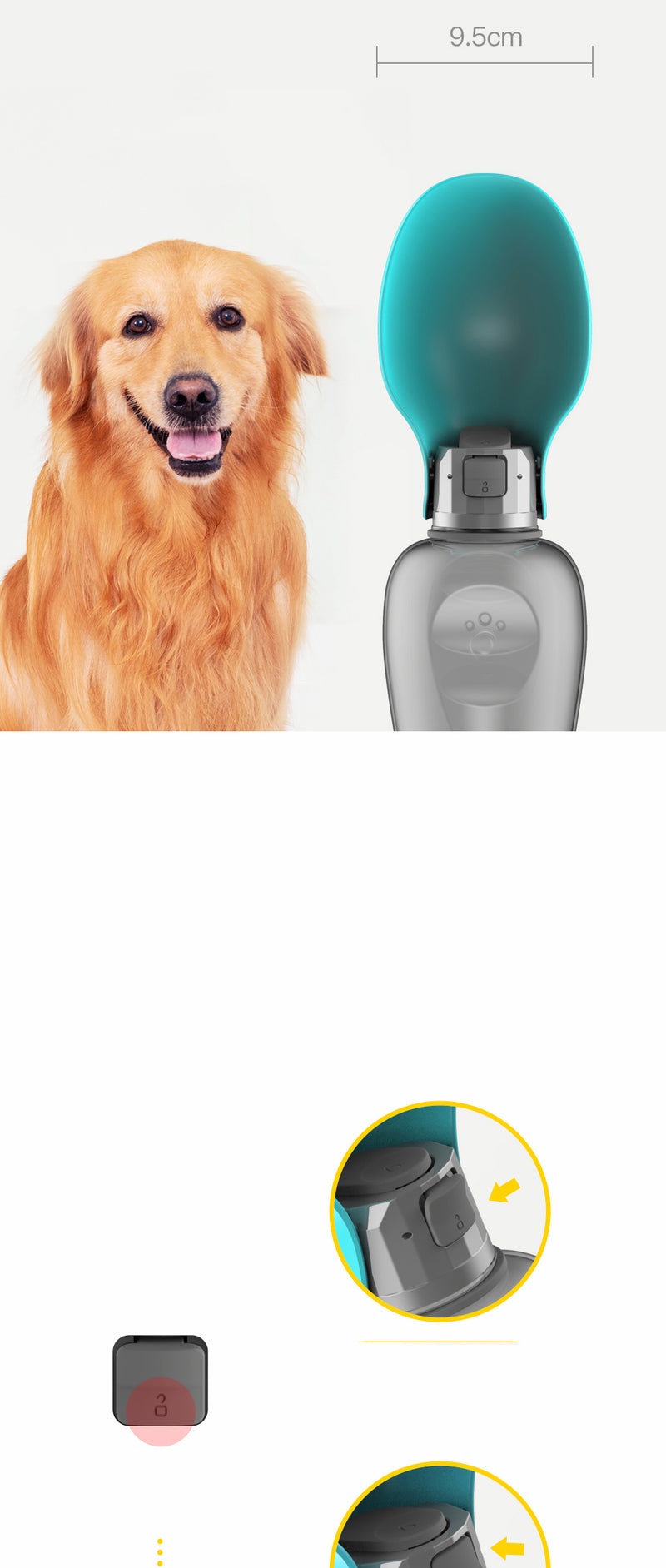 Garrafa de água portátil para cães, 800ml